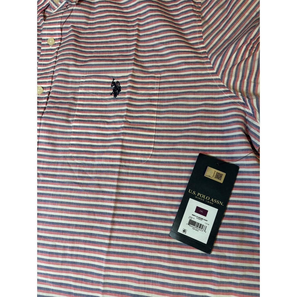 U.S. Polo Assn Shirt Mens 2XL Barberry Striped Short Sleeve Button Down NWT - Picture 9 of 14